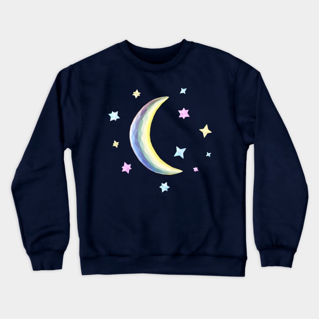 Low Poly Crescent Moon and Stars Crewneck Sweatshirt by HaydenWilliams